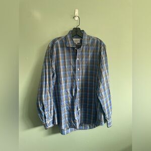Ledbury Fine Shirting Blue Plaid L/S Button Front Top Shirt Mens Medium 16’’